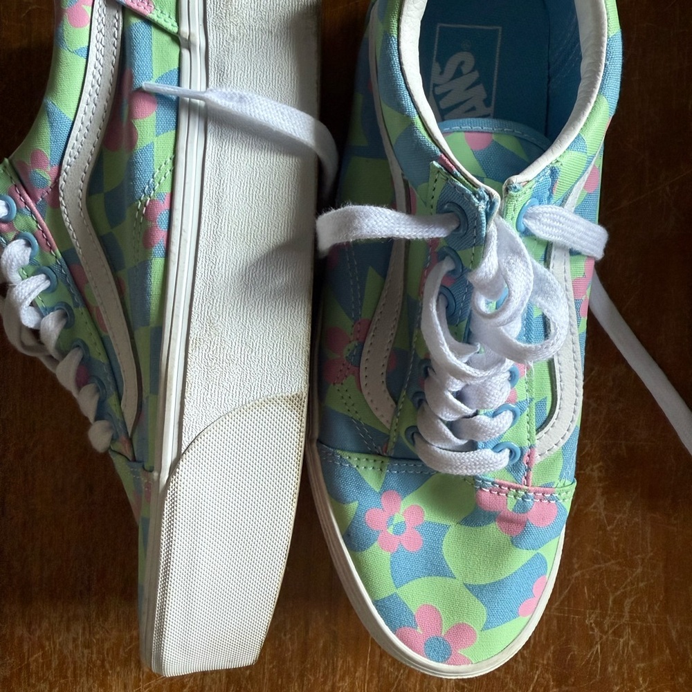 Vans Women's Platform Shoes - Blue, Green, Pink Floral